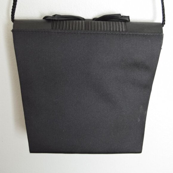 vintage 80s TUXEDO purse black velvet satin evening hand bag bow long strap - Picture 7 of 8